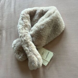 SKY Cashmere Unisex Virgin Wool Beige Fur Necklace Scarf! 34"×5"